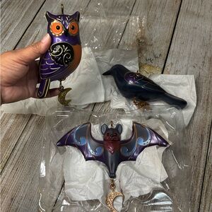 NWT Hallmark Halloween Spooky Outdoor Halloween Ornament Set Owl Bat Raven